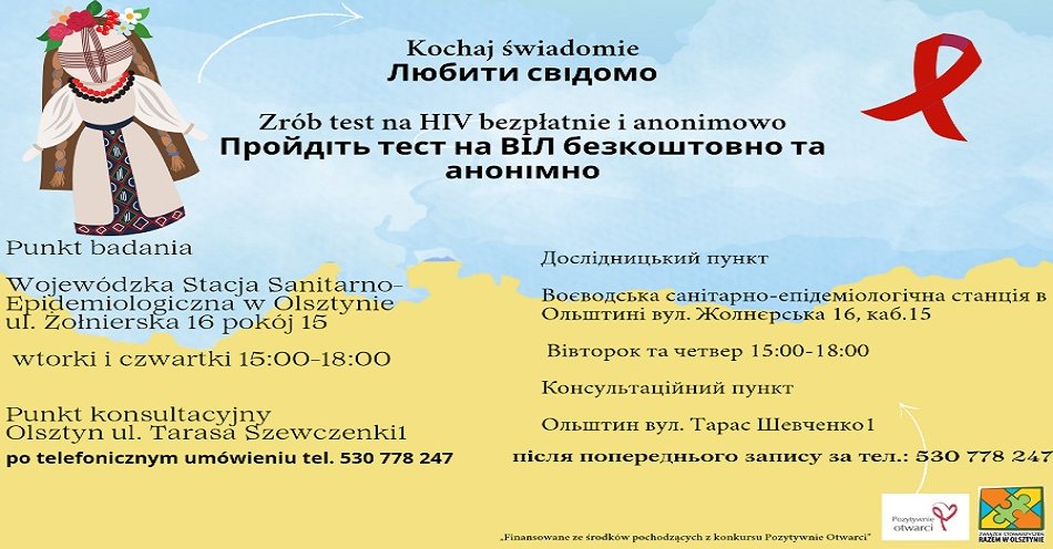 zdjęcie: W Olsztynie odpowiadają  po ukraińsku na pytania o HIV / fot. nadesłane