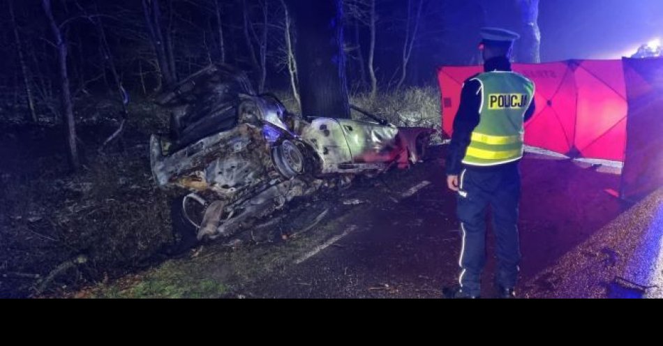 zdjęcie: Auto uderzyło w drzewo i spłonęło, zginęły dwie osoby – sztumscy policjanci wyjaśniają przebieg wypadku / fot. KPP w Sztumie