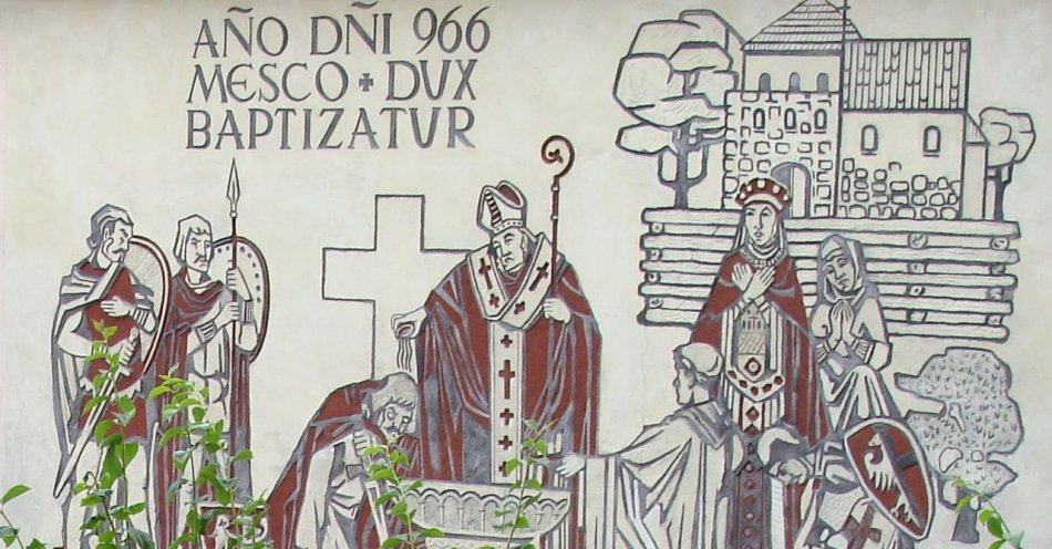 zdjęcie: 1057. rocznica Chrztu Polski / https://pl.wikipedia.org/wiki/Chrzest_Polski#/media/Plik:Mieszko_Gniezno1pl.jpg